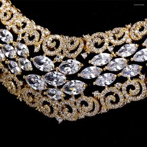Ensemble de boucles d'oreilles et collier de luxe pour femmes, accessoires de mariée plaqués or de dubaï, Zircon cubique, qualité
