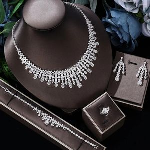 Ketting Oorbellen Set Luxe Dubai VAE Bruiloft Sieraden Voor Bruiden Micro Ingelegd Zirkonia 4 STKS Feestaccessoires