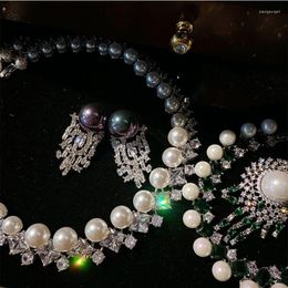 Ensemble de boucles d'oreilles et collier de luxe pour femmes, robes de soirée, accessoires de décoration, Bracelet en perles de Zircon pour femmes, mode élégante, accepter petit MOQ