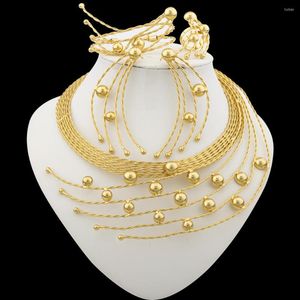 Ketting oorbellen set luxe goud vergulde sieraden pauwontwerp bruiloften bruids en met bnagle ring italiaanse kleur
