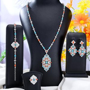 Ensemble de boucles d'oreilles et collier de luxe pour femmes, magnifique et brillant, Bracelet de mariée, bague, bijoux pour dames, mariage africain, CZ dubaï