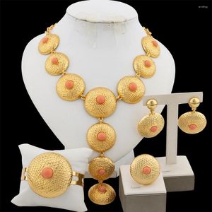 Ensemble de boucles d'oreilles et collier de luxe, bijoux de fête longs, Design de perles rondes, avec bracelet, bague, cadeau de mariage, de Banquet