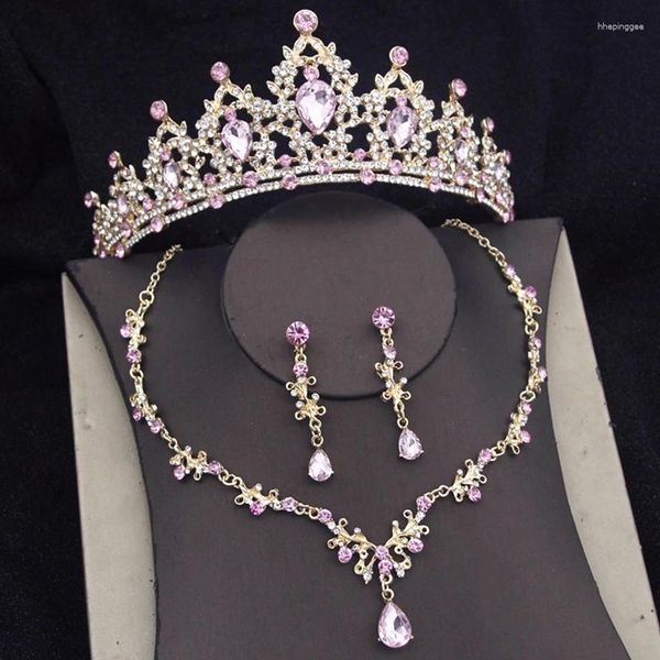 Conjunto de collar y pendientes de princesa de lujo para novia, Tiaras, corona, gargantilla colgante, joyería de boda