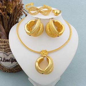 Collier boucles d'oreilles ensemble de luxe rond Dubai couleur or pour les femmes perle africaine anneau Bracelet arabe mariée mariage fête cadeau