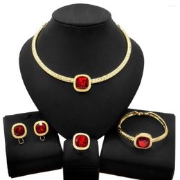 Ketting oorbellen set luxe roestvrijstalen sieraden 24k goud vergulde dubai bruids bruidsfeest accessoires cadeau vrouwen geschenken yll