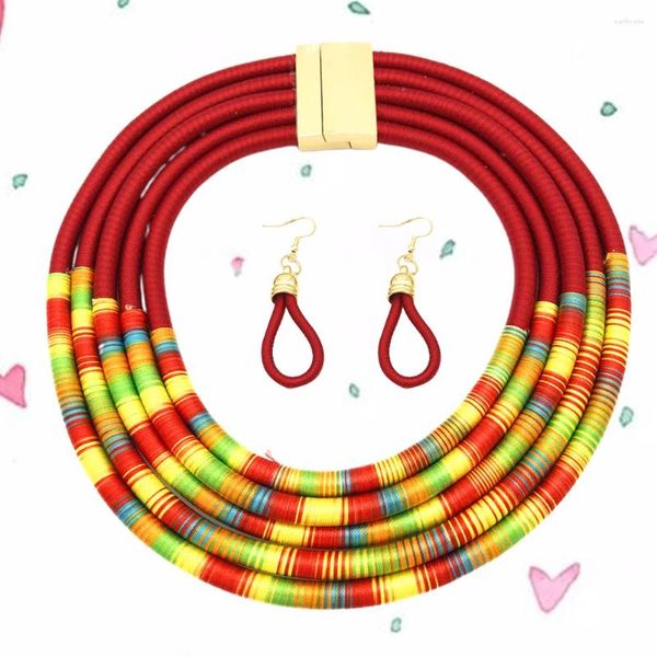 Ensemble de boucles d'oreilles et collier avec boucle magnétique, Style africain européen et américain, tissé à la main pour femmes