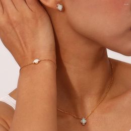 Colar brincos conjunto mamacitaslay oval pétala jóias pulseira de cristal aço inoxidável glamour feminino três peças