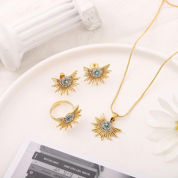 Collier Boucles D'oreilles Ensemble MANDI À La Mode Explosion Sun Eye Bijoux Pierre Naturelle Zircon Incrusté Or Plaqué Boucles D'oreilles Ensembles Pour Femmes