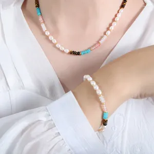 Boucles d'oreilles de collier Fixer Marka Perle d'eau douce pour les femmes Bracelet Bohemian Bijoux de mode Natural Stone Creaded Chain Girl Gired Gift