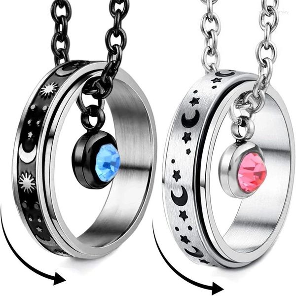 Collier boucles d'oreilles ensemble colliers assortis pour les couples son soleil et sa lune gravés strass anxiété anneaux pendentif cadeau petit ami