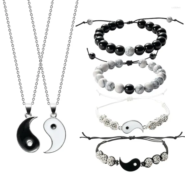 Ensemble de boucles d'oreilles et collier assortis pour couples Yin Yang, kit de bracelets Tai Chi, cordon tressé, tour de cou clavicule noir et blanc pour cadeaux de Saint-Valentin