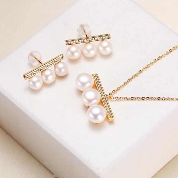 Pendientes de collar Conjunto de meibapj de 6-8 mm Semiround Balance Balance de perla Colgante de boda de moda para mujeres Precio de fábrica