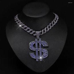 Colar brincos conjunto homens mulheres hip hop gelado para fora cristal dólar pingente com corrente cubana roxa moda hiphop pulseira charme jóias