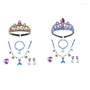 Ketting Oorbellen Set Zeemeermin Prinses Haarband Kinderen Armband Ring Oorclip Jurk Thema Feest Vakantie Decoratie Verjaardagscadeau