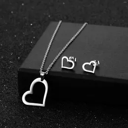 Conjunto de collar y pendientes, pendiente de amor de México para mujer, joyería de acero inoxidable hueca con corazón Simple transfronterizo de tres