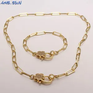 Ketting Oorbellen Set MHS.SUN 2024 Chunky Link Chain Armband Met Kubieke Zirkoon Bloem Sluiting Goud Kleur Voor Vrouwen/Mannen Hip Hop sieraden