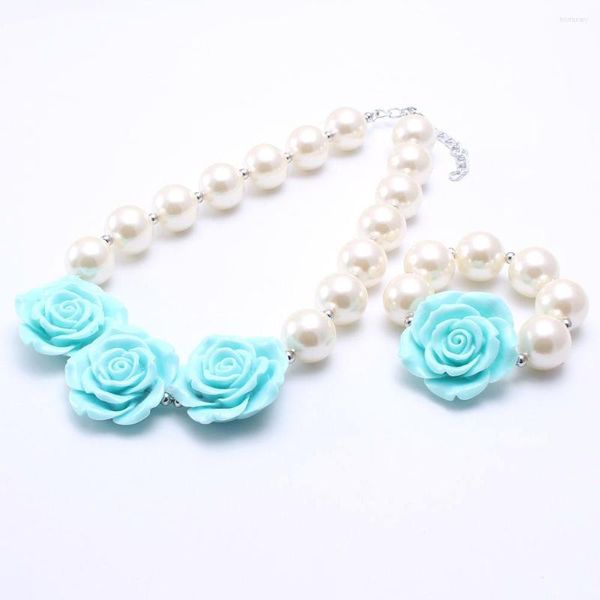 Collier boucles d'oreilles ensemble MHS.SUN charmant Rose fleur grosses perles Bracelets blanc perle bijoux pour enfant/enfants/fille cadeaux de fête