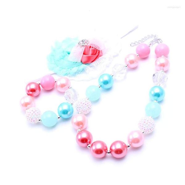 Collier boucles d'oreilles ensemble MHS.SUN enfants filles grosses perles Bracelet fleur bandeaux mode enfants bébé bijoux pour cadeaux de fête