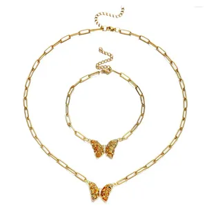 Conjunto de collar y pendientes MinaMaMa, bonito diseño de mariposa de cristal de acero inoxidable para mujer, conjuntos de pulsera de regalo