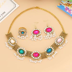 Collier boucles d'oreilles ensemble MINHIN Chic cristal maroc mariée femmes goutte boucle d'oreille pendentif couleur or National berbère bijoux de mariage