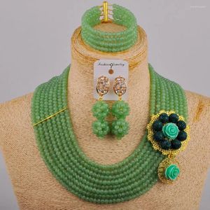 Ensemble collier et boucles d'oreilles vert menthe, ras du cou, bijoux de Costume, mariée africaine et nigériane