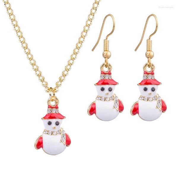 Collier boucles d'oreilles ensemble MISANANRYNE bonhomme de neige forme pour femmes décoration émail Costume dames cadeaux de noël