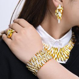 Collier boucles d'oreilles ensemble Missvikki 2023 précieux luxe Flexible plume bijoux bracelet anneau 4 pièces femmes accessoires de mariage