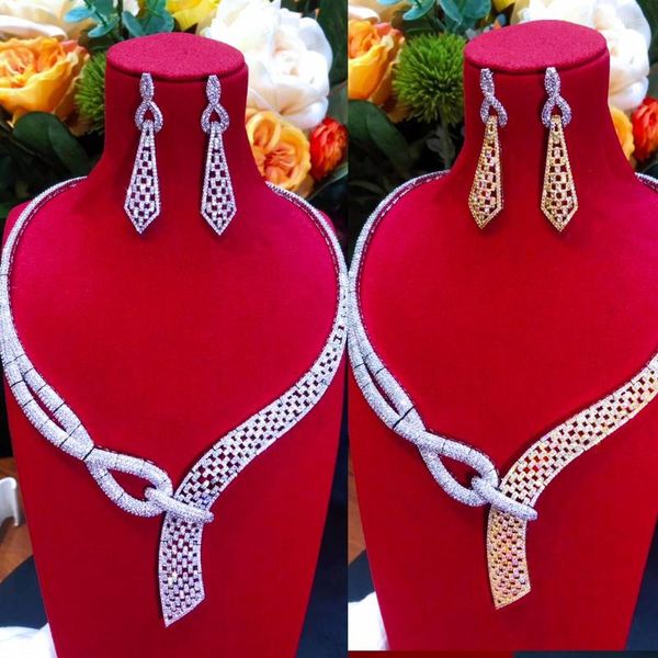 Conjunto de pendientes y collar Missvikki, 4 Uds., joyería llamativa mixta de lujo a la moda para mujer, circón cúbico de boda CZ, novia africana de Dubái