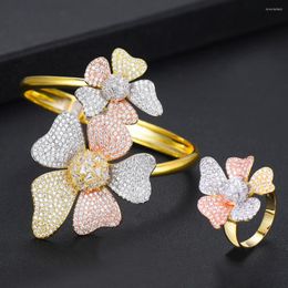 Ketting oorbellen set missvikki prachtige merk bloemen verstelbare opening bangle ring sieraden voor vrouwen belangrijke afspraak feest nobel