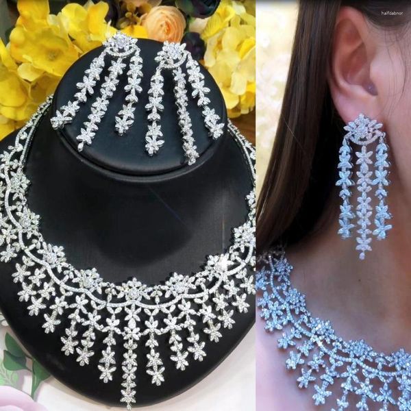 Conjunto de collar y pendientes Missvikki, joyería de plumas flexibles de lujo, anillo de brazalete, 4 Uds., boda para mujer, moda 2023