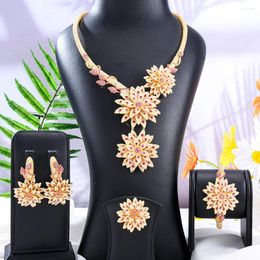 Ensemble collier et boucles d'oreilles Missvikki Original de luxe, 4 pièces, grande fleur, Style dubaï, bracelet, bague, bijoux à breloques pour femme