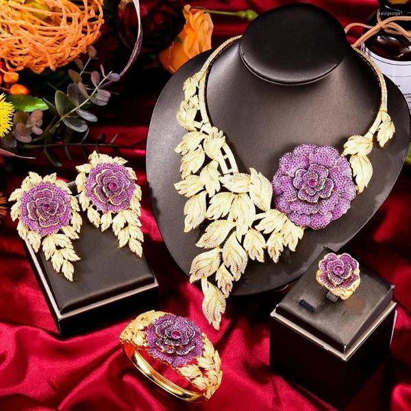 Conjunto de collar y pendientes Missvikki, joyería de flores grandes de peonía valiosa de lujo a la moda, anillo de brazalete para mujer, Boda nupcial