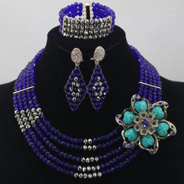 Collier Boucles D'oreilles Ensemble Mélange De Cristal Bleu Royal Et Gris En Toutes Autres Couleurs Disponibles 5 Couches Perles Africaines Bijoux En Gros ALJ677