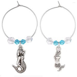 Collier Boucles D'oreilles Ensemble Mélange Style Romantique DIY Océan Charme Sirène Pendentif Série Verre À Vin Avec Des Perles Colorées Marqueur Bijoux Pour Noël