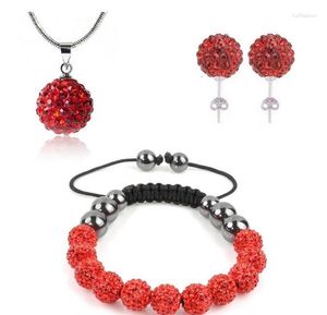 Conjunto de pendientes y collar, opciones mixtas, 10mm, mezcla de colores Wt34ar, pulsera con colgante multicolor rojo y gris con bolas de discoteca de cristal