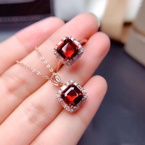 Collar pendientes conjunto MOONROCY cristal rojo CZ anillo y joyería de boda geometría Color oro rosa de moda para mujeres niñas regalo gota
