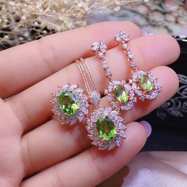 Collier boucles d'oreilles ensemble MOONROCY or Rose couleur cristal boucle d'oreille anneau bijoux vert tour de cou pour les femmes cadeau goutte en gros