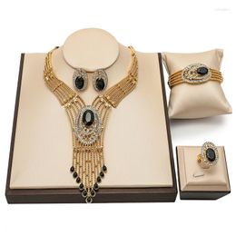 Conjunto de collar y pendientes, joyería árabe marroquí para mujer, boda de alta calidad, Dubai, pulsera chapada en oro de 18 quilates, joyería