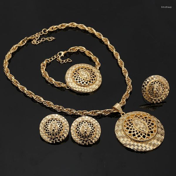 Ensemble collier et boucles d'oreilles pour mariage arabe marocain, bijoux de mariée pour femme, dubaï, plaqué or 18 carats, Bracelet, bague