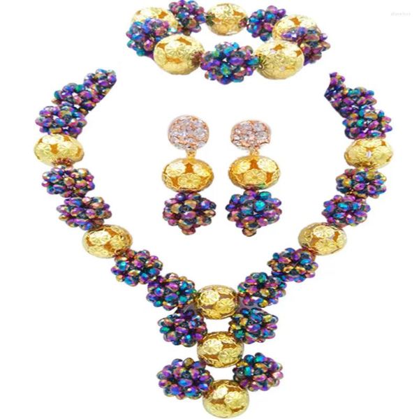 Ensemble de boucles d'oreilles et collier, perles africaines plaquées multicolores, bijoux boule de cristal, ensembles de bracelets en perles 1SJQ07