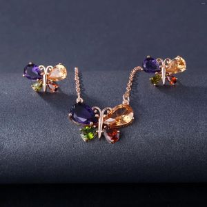 Ensemble collier et boucles d'oreilles papillon en Zircon multicolore pour femmes, bijoux de fête familiale, chaîne, tendance 2023