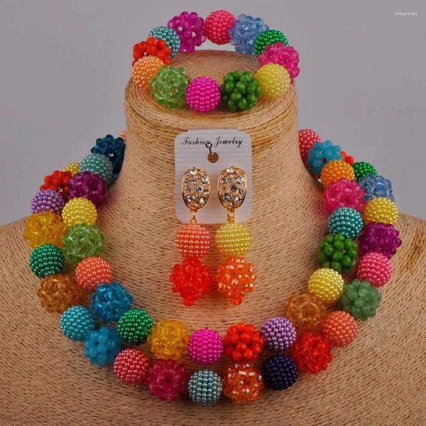 Conjunto de collar y pendientes con cuentas de cristal multicolores, joyería africana, disfraz para mujer, cuentas nigerianas para boda nupcial