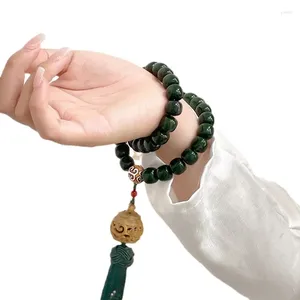 Collar Pendientes Conjunto Raíz de Bodhi Natural Sosteniendo Hanfu Chino Verde Disco para Hombres y Mujeres Alrededor de los Dedos Pulsera de Rosario con Cuentas de Johor