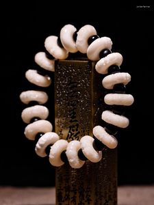 Ensemble de collier et boucles d'oreilles en os naturel sculpté, chaîne à main de Dragon, retour tibétain, perles de bouddha en Jade pour femmes et hommes, Bracelet à vent ethnique