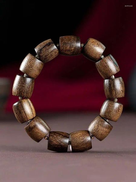 Ensemble de collier et boucles d'oreilles en bois d'agar sec naturel Dara, chaîne à main, baril en bois, bracelet de perles pour hommes, perles de bouddha en bois parfumées de qualité immergée
