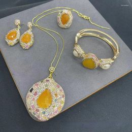 Ensemble de boucles d'oreilles et collier en Jade malais naturel incrusté de petites pierres multicolores, quatre pièces de luxe haut de gamme pour Banquet de mariage féminin