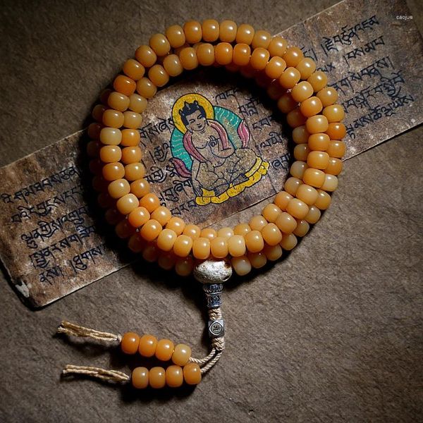 Conjunto de collar y pendientes, Material antiguo Natural, cuentas de semillas de Bodhi, pulsera, juguete de mano para hombre y mujer, 108 piezas