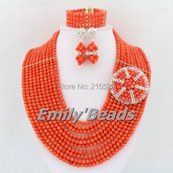 Collier Boucles D'oreilles Ensemble Naturel Rose Perles De Corail Africain Bijoux Costume De Mariage Nigérian En Gros CJ305