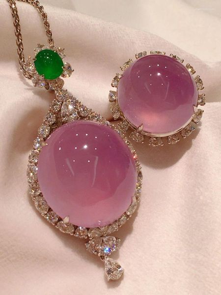 Ensemble de collier et boucles d'oreilles en graines naturelles, Jade, calcédoine, couleur violette, grande bague de fiançailles, romantique et créative, douce, pour mariage