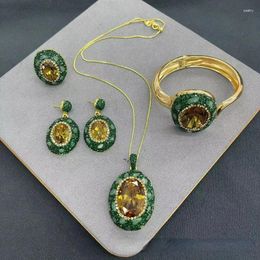 Ketting Oorbellen Set Natuurlijke Turkse kleurveranderende steen met groene strass 4-delige sieraden Prachtige mode Damesfeestaccessoires